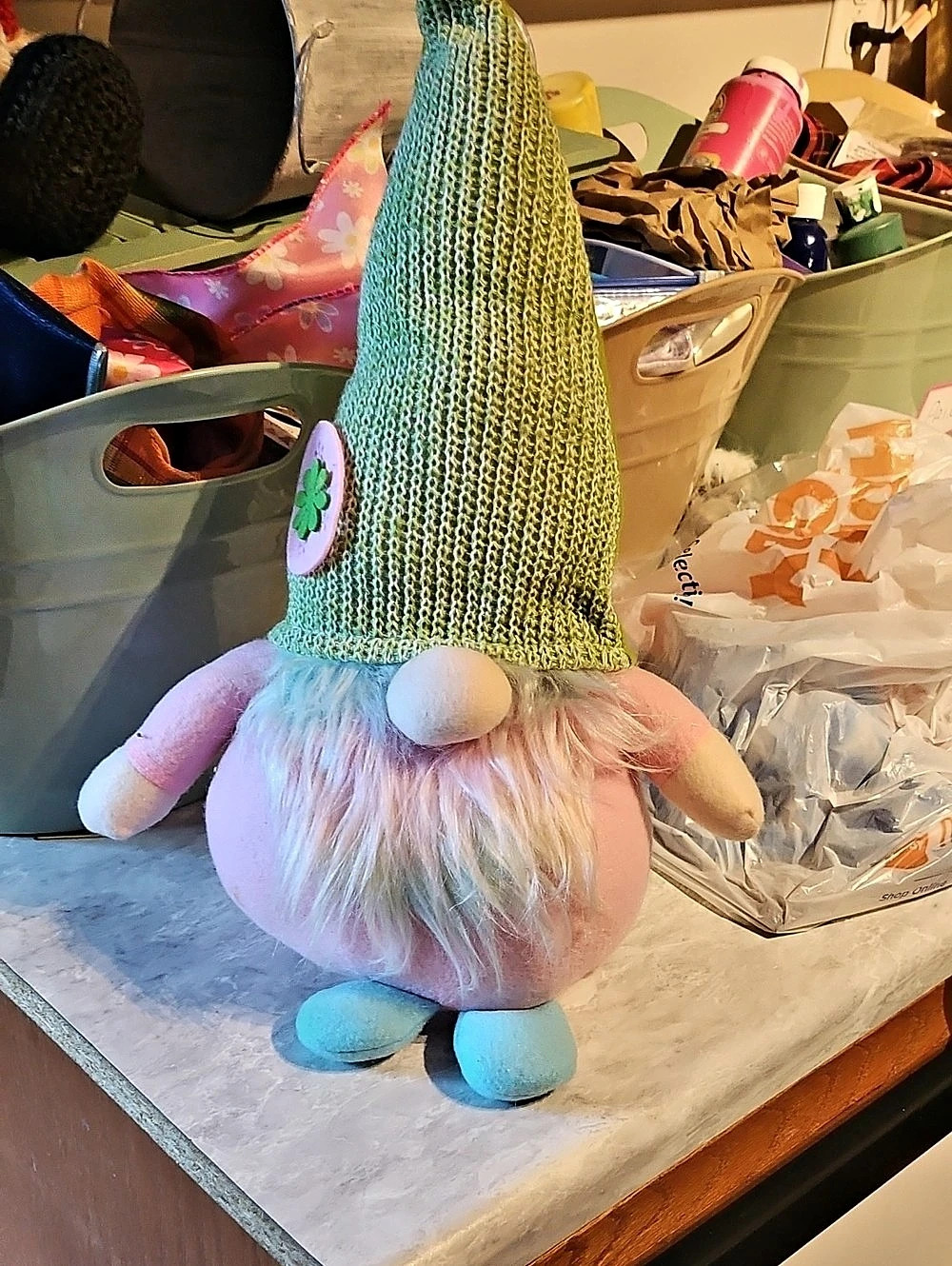 Gnome Decor in Green & Pink Like New